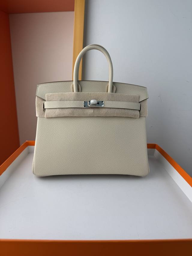 Spot Bk25 Milkshake White Togo Leather Platinum 25 30cm Fully Hand-sewn Wax Thr