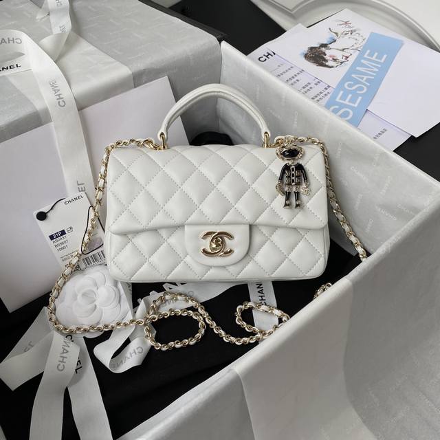 with accessories in stock Light gold Chanel 21K latest Mini Cf Handle Handbag A