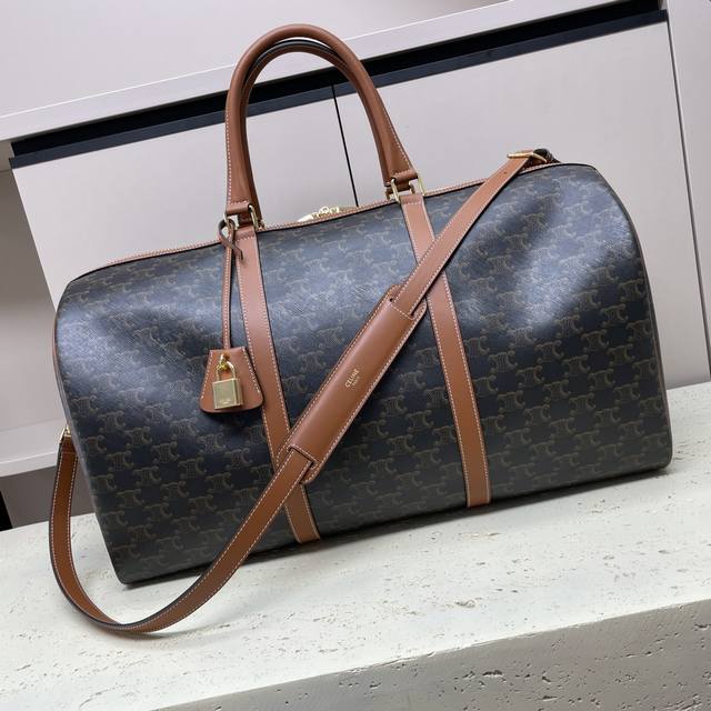 Large Logo Printed Cowhide Leather Travel Bag20 x 11 x 9 inches (50 x 27 x 23 cm