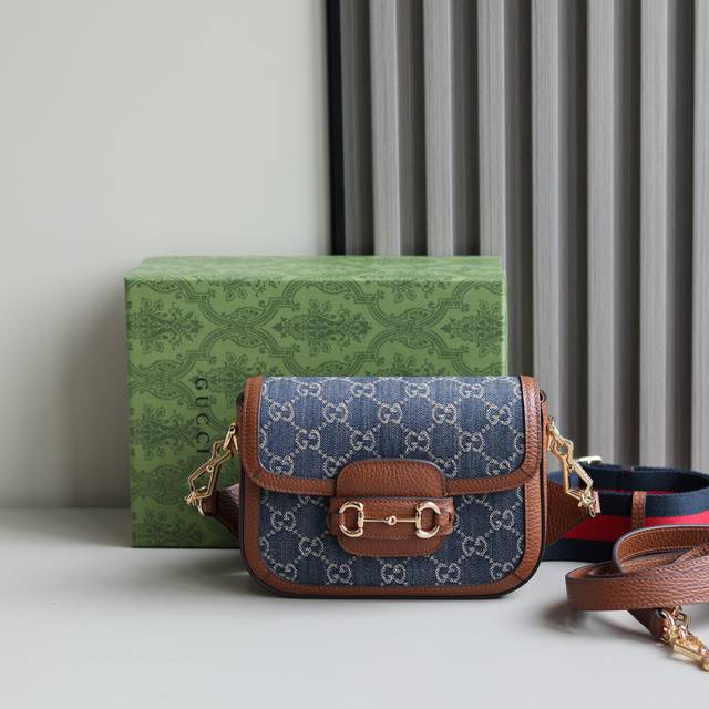 Gg denim with genuine leather. The Horsebit 1955 series mini handbag adds a mix-