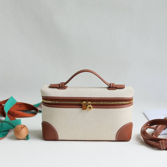 Loro Piana Extra Pocket L19 Clutch Color: Caramel Canvas with Corner Patches Thi