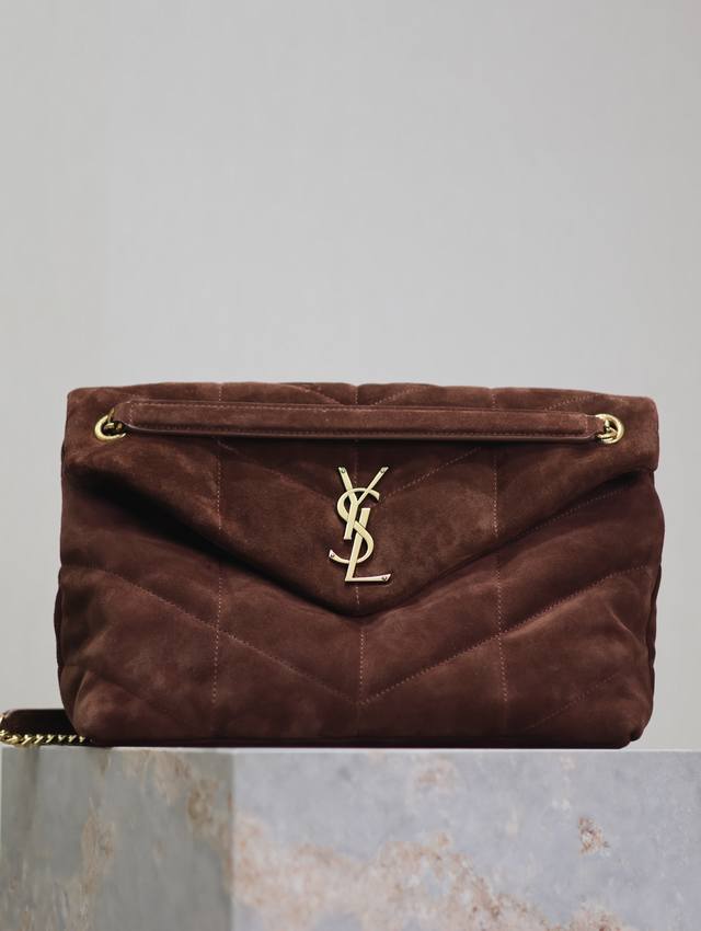 Brown frosted Loulou Puffer with gold buckle_35cm This autumn/winter suede model