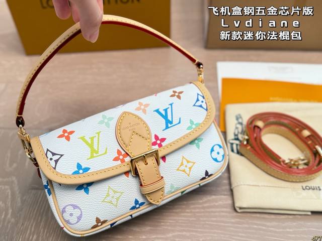 Aircraft box steel hardware chip version Lv Diane Nano New mini baguette bag It