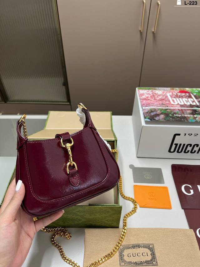with mirror Gucci Jackie Notte series patent leather chain shoulder bag is real