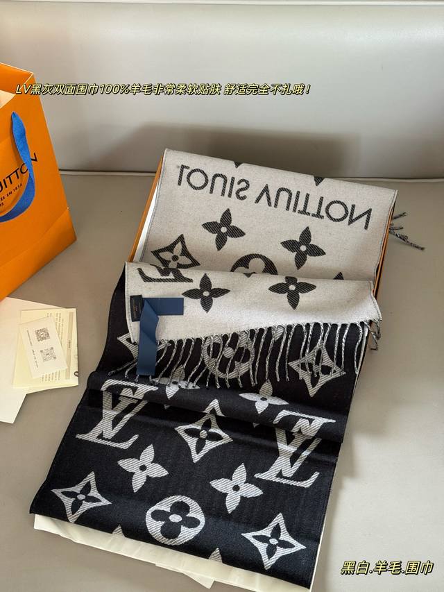 with boxSize: 170*35Cm L's Fw new double-sided scarf is so beautiful! 100% wool