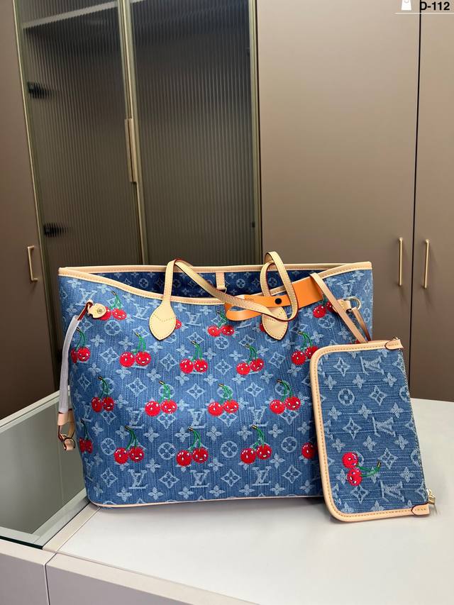 LV Louis Vuitton Denim Cherry Shopping Bag Carry it and instantly become a godde
