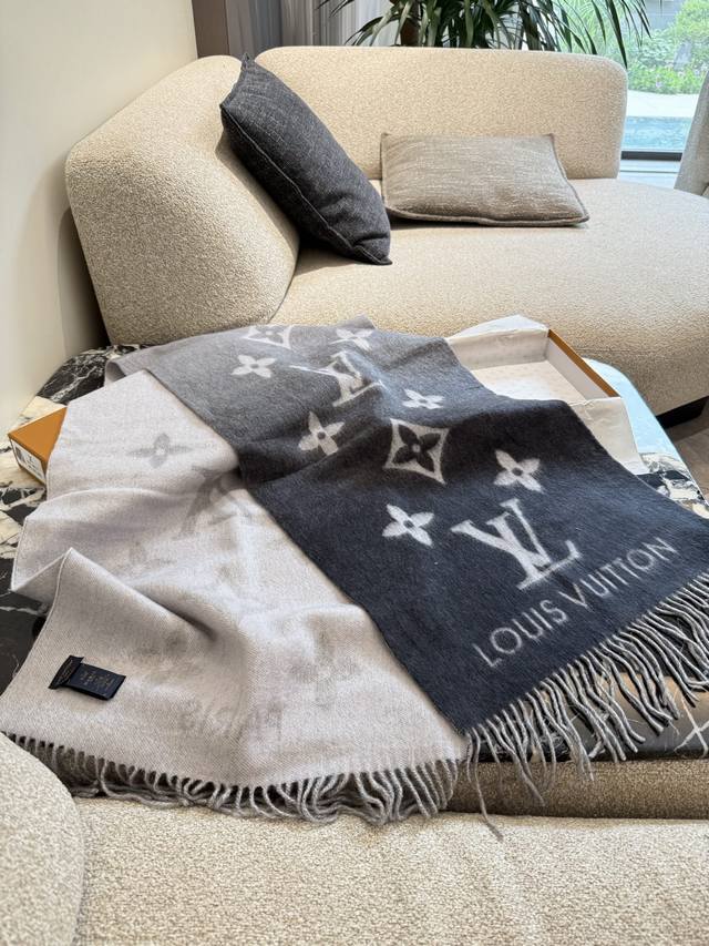 Lv monogram black and gray gradient cashmere scarf I unilaterally declare this t