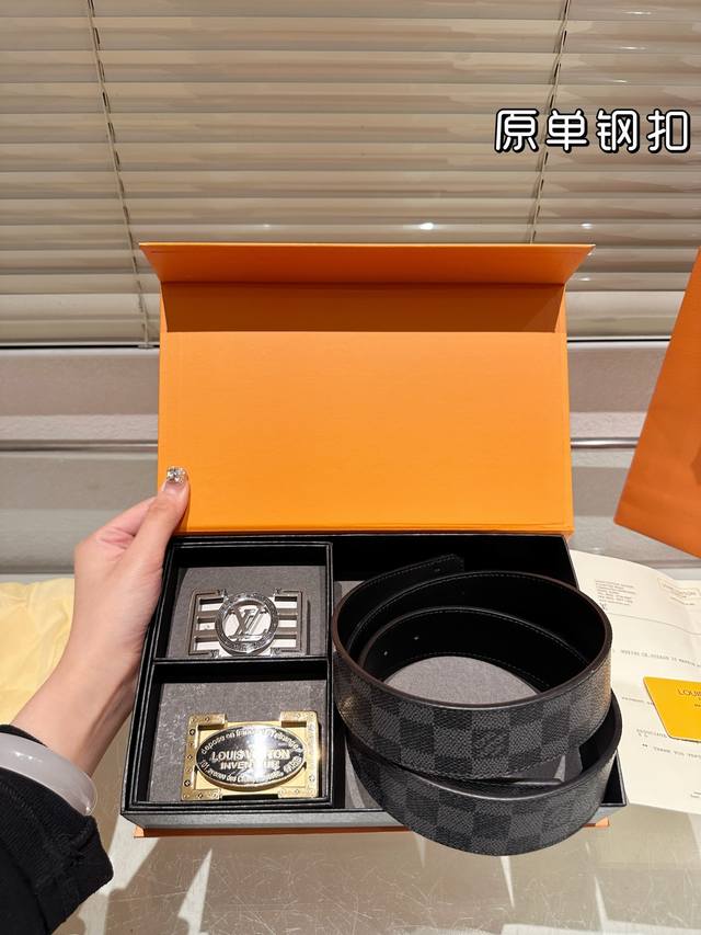 Double-headed steel buckle High version! LV leather belt ~ The most popular vers