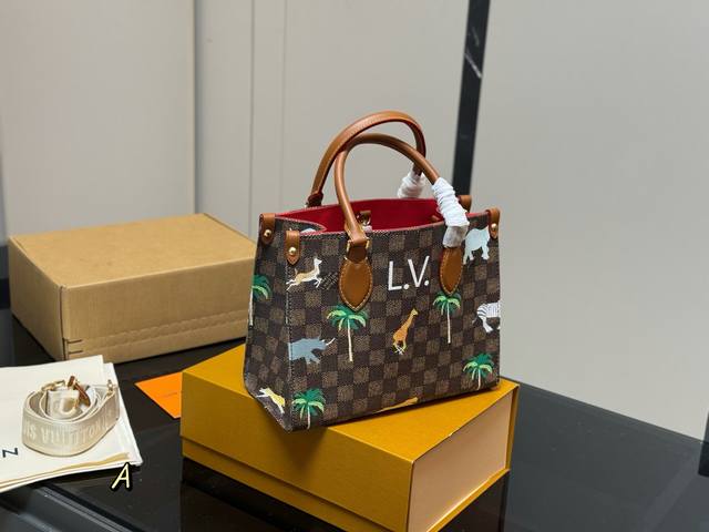 Folding box airplane box Size: 25.20Cm Lv Onthego leather shopping bag has a hid