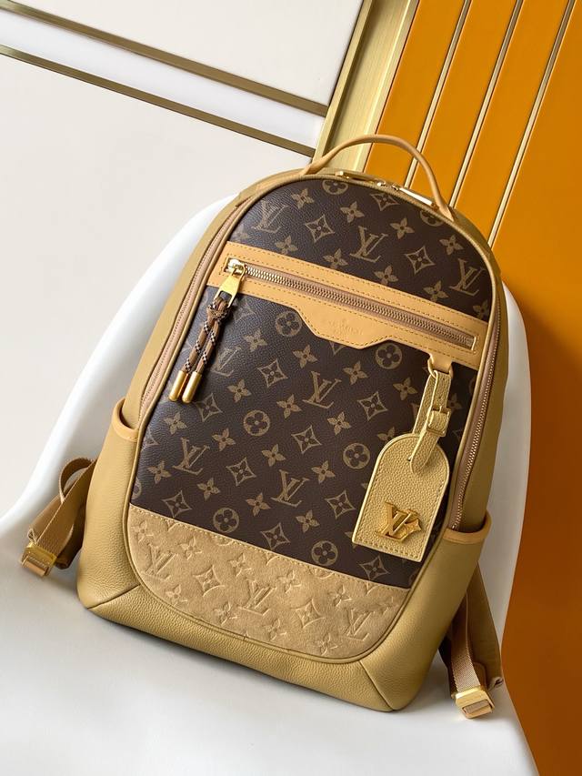 Pm12624 This original, monogrammed brown colorblock Outdoor backpack is crafted