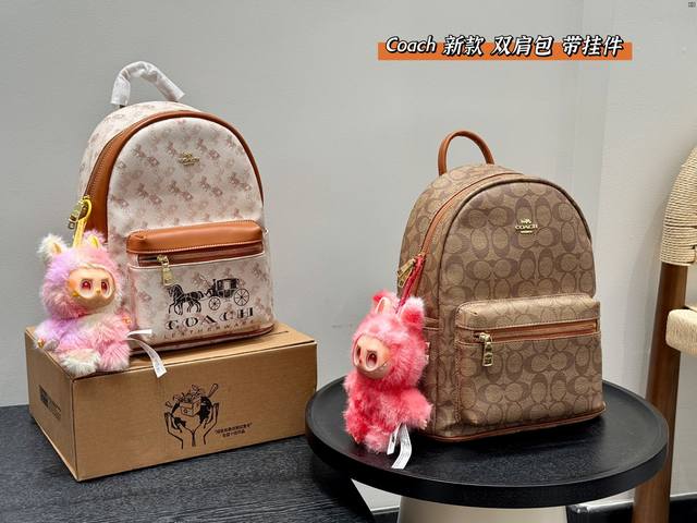 with pull-on cloth pendant Coach's new backpack unisex style large capacity for