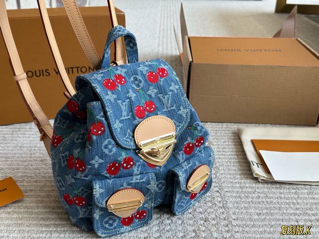 Replica edition Size: 20*20Cm Lv denim backpack Top original single with gift bo