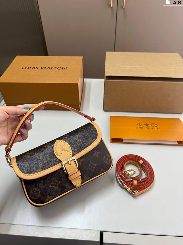 L's Diane Mini Baguette Handbag Custom monogram fabric with dark tarnish leather