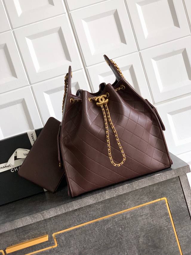 Top-quality original coffee brown large size Ohanel Caviar 25B, Hobo Bag drawst