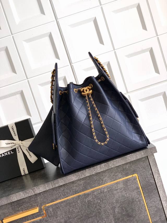 Top-grade original navy blue large size mother-and-child bag Ohanel Caviar 25S H