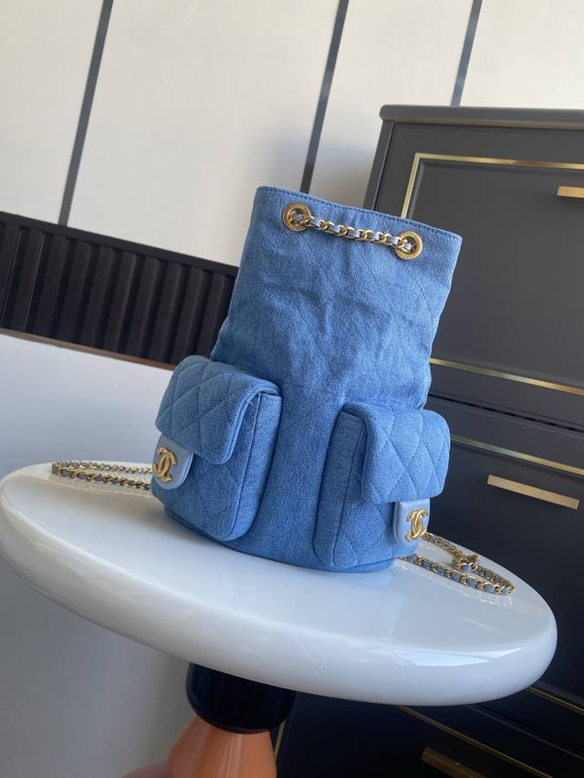 25C Early Spring Resort Collection Denim Backpack with Leather Strap and Chain S