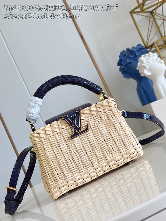 Factory Price: p Premium Original M48865 Dark Blue Crocodile Basket Mini. This