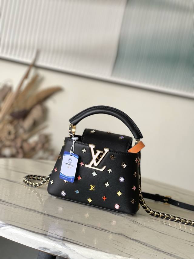 Factory Price: Premium Genuine Leather M14165 Black. This Capucines handbag, pa