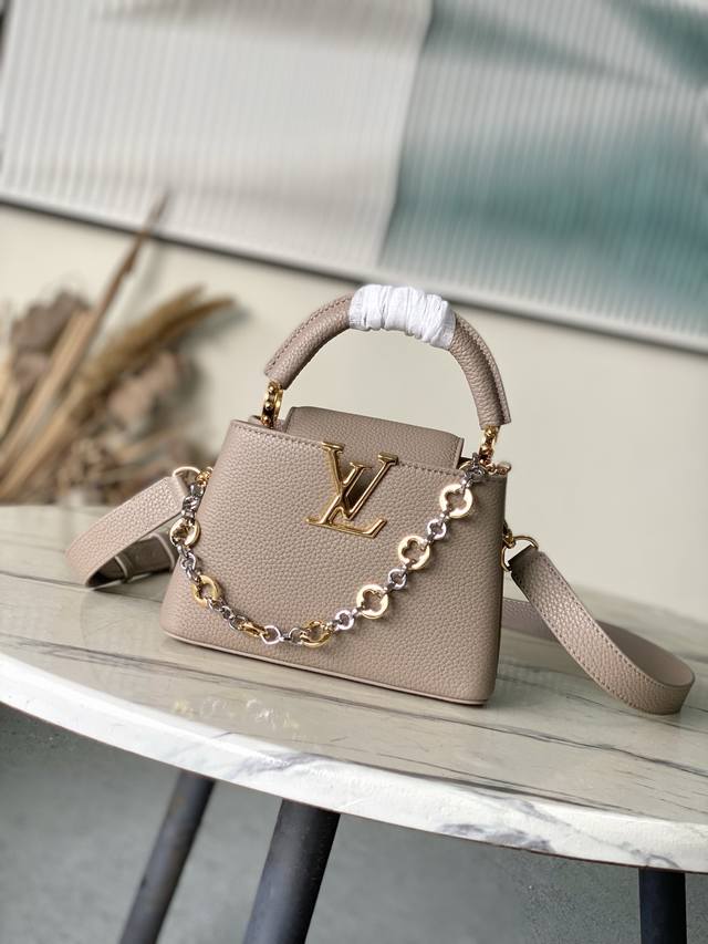 Premium Original Leather M12935 Elephant Grey Mini. This Capucines Mini handbag