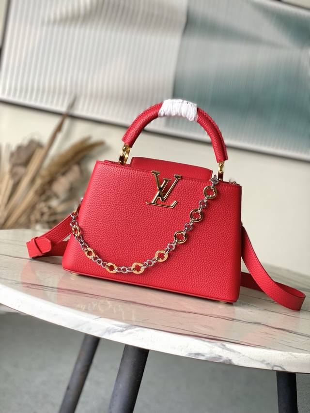 Premium Genuine Leather M12935 Small Red. This Capucines Bb handbag is crafted