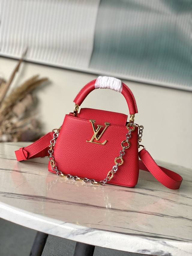 Premium Original Leather M12935 Red Mini. This Capucines Mini handbag is crafte