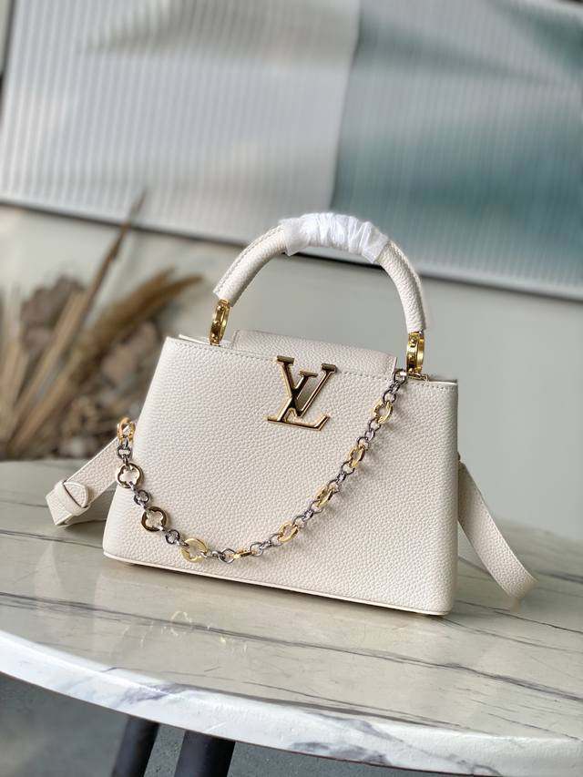 Premium Genuine Leather M12935 Cream White Small Size. This Capucines Bb handba
