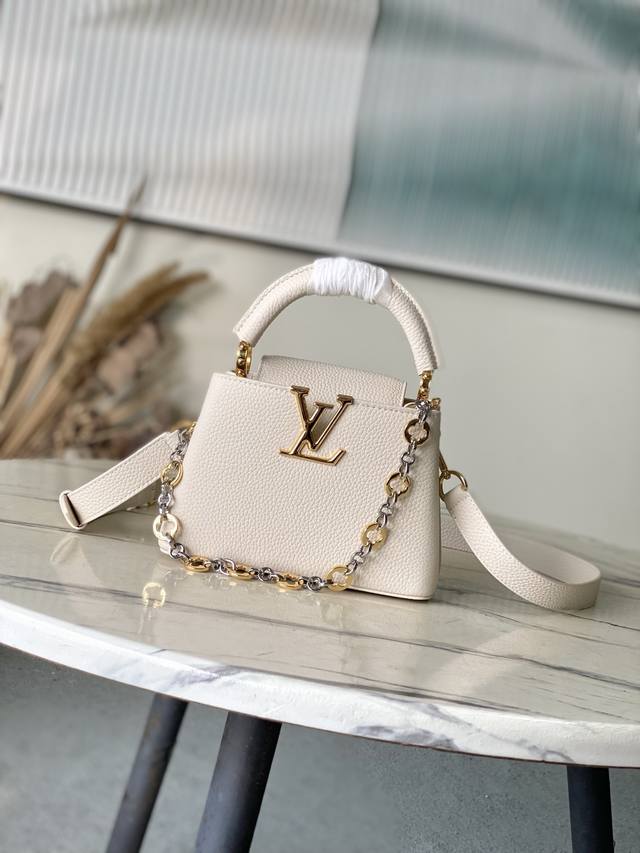 Premium Genuine Leather M12935 Cream White Mini. This Capucines Mini handbag is
