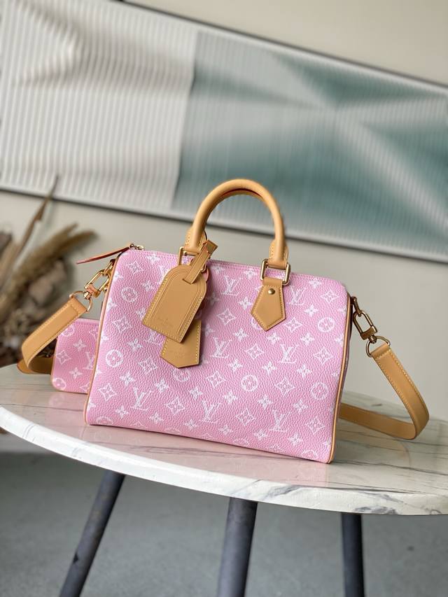 Top-grain leather, original M24435, pink. This Speedy Bandouli