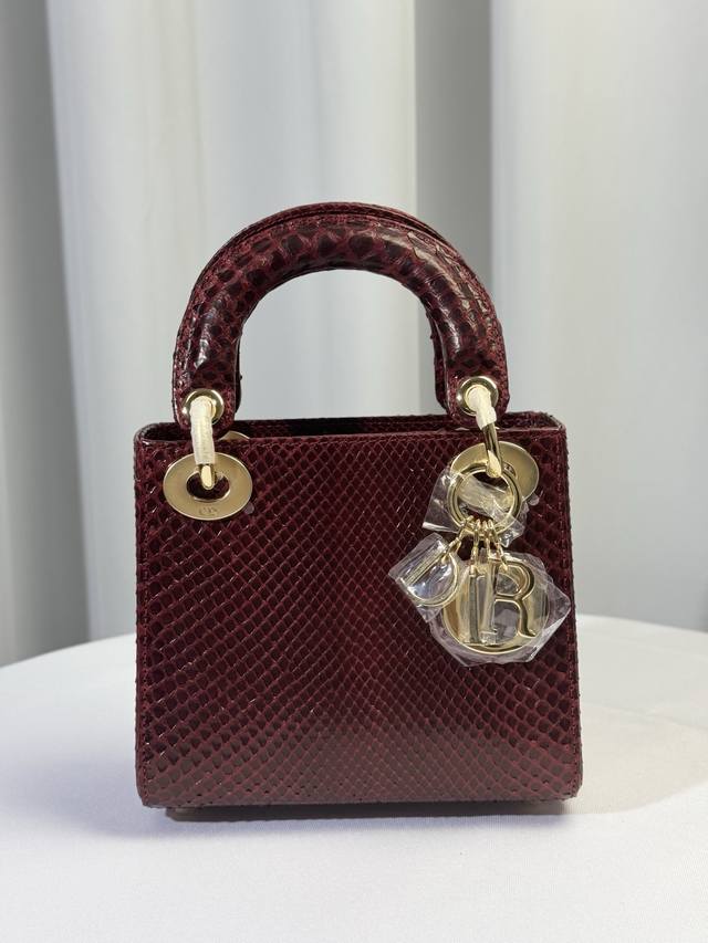 Mini 17cm Imported python leather two shoulder straps Three-grid Princess Diana