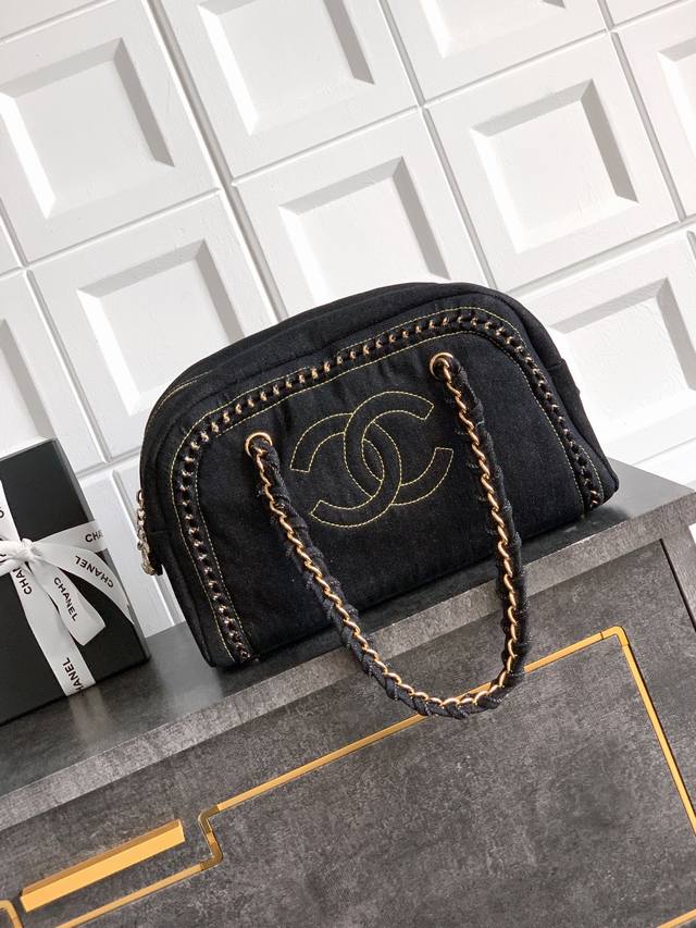Premium original black Ohanel denim bag with gold buckle! Encounter a classic,