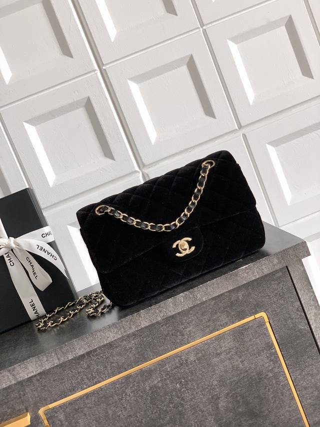 Top-grade original 118 well 23cm double-covered small black Ohanel Chanel velvet