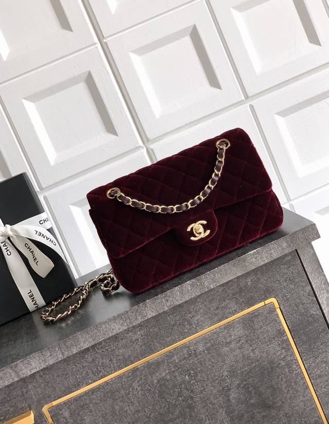 Top original 118 well 23cm double cover small wine red Ohanel Chanel velvet bag,