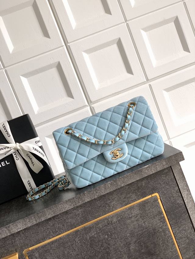 Top original 118 well 23cm double cover small lake blue Ohanel Chanel velvet bag