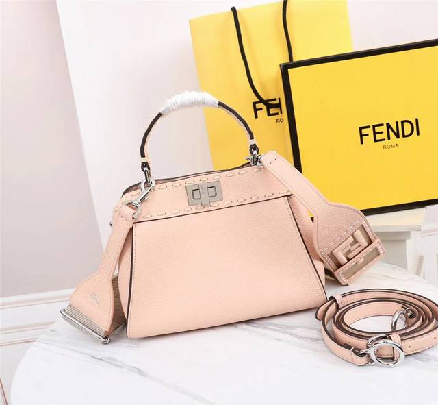 New pink Peekaboo small handbag, made of full-grain leather, with large hand-st