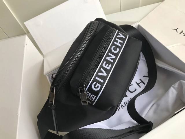 Pure G Van Hey black nylon waist bag with a zippered main compartment and a sma