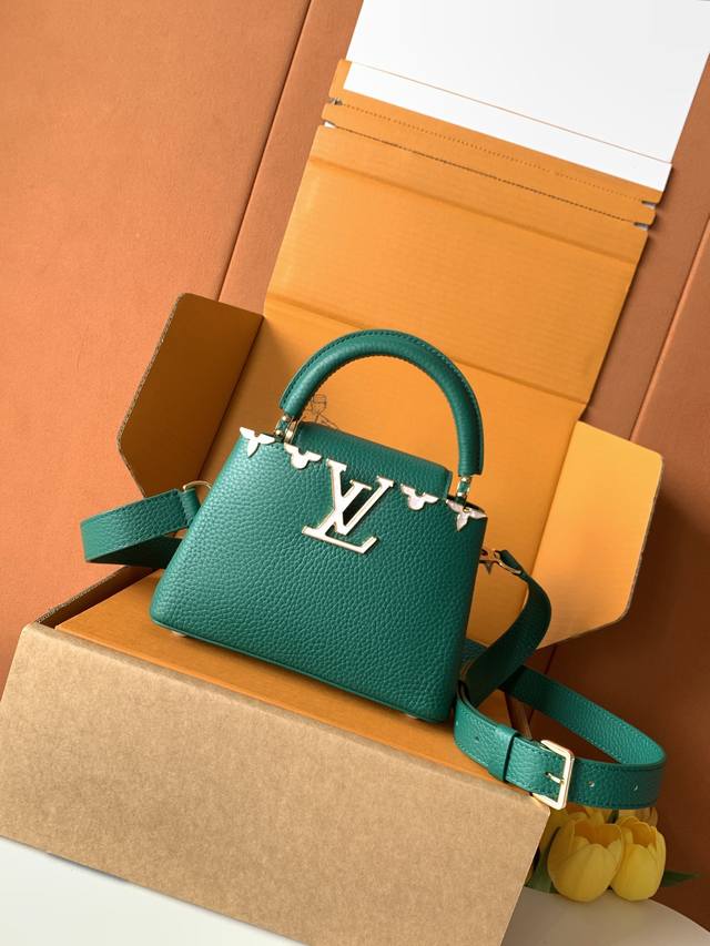 Special Grade All-Steel M11341 Dark Green Gold This Capucines mini handbag, from