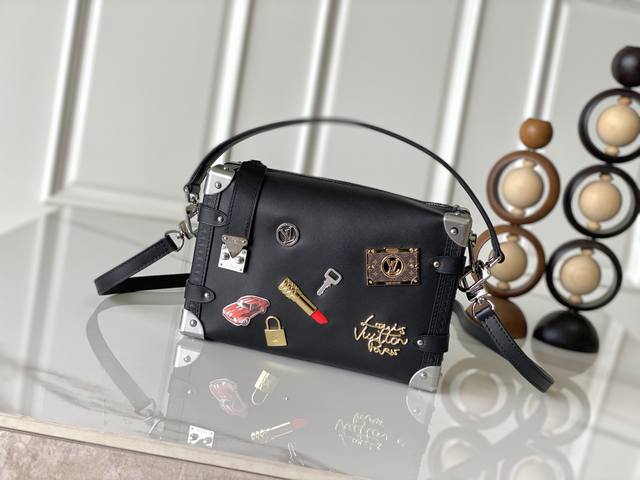 Premium original Side Trunk Medium Handbag M25568 Black 46358 Lipstick Louis Vu
