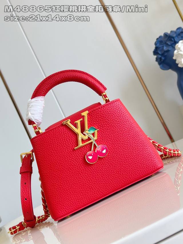 Factory Price: Premium Original M48865. This Capucines mini bag features a red
