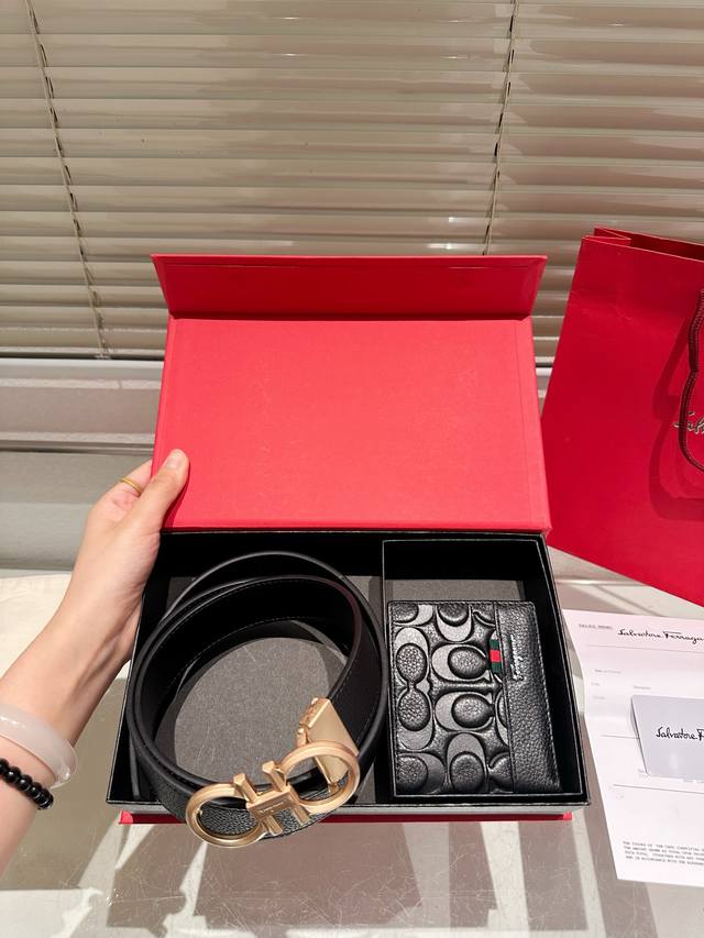 Original wallet belt with gift box High version! Salvatore Ferragamo leather be