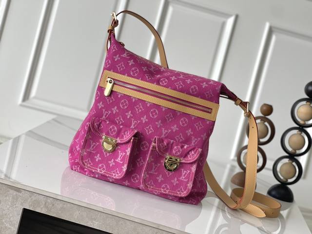 Exclusive real shot of large second-hand bag purple M95210 large denim pink 163