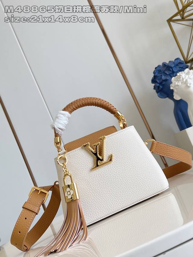 Factory Price: Premium Original M48865 Cream White and Brown Tassel Mini Crafty