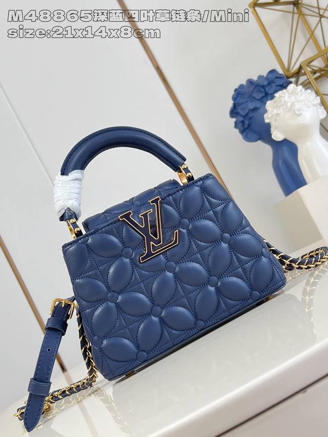 Factory Price: Premium Original M48865 Dark Blue Clover Chain Mini Capucines Mi