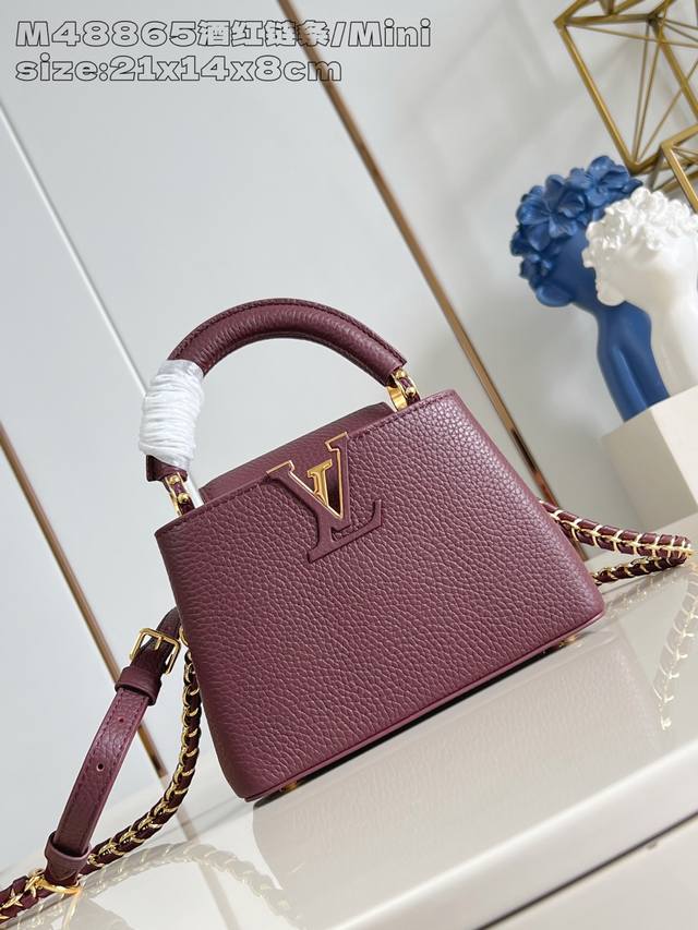 Factory Price: Premium Original M48865 Burgundy Chain Mini Capucines Mini Handb