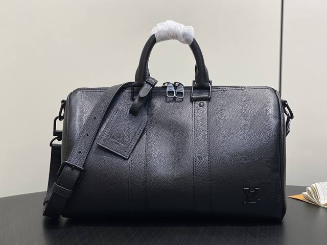 Original boutique M15249 Black full-leather travel bag Keepall Bandouli