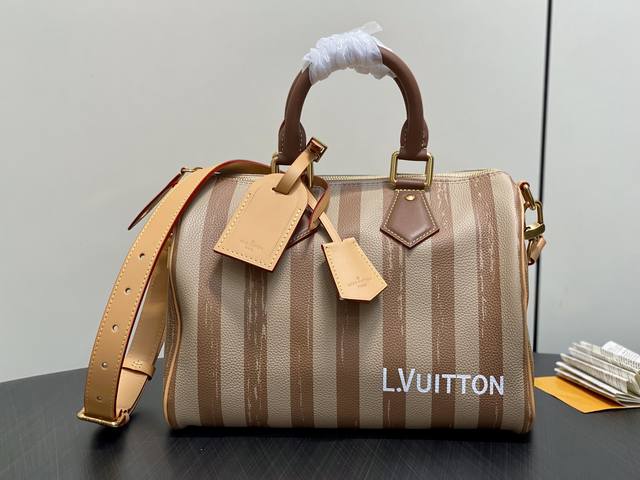 Original boutique M14064 Khaki striped full leather Speedy pillow bag Speedy P10