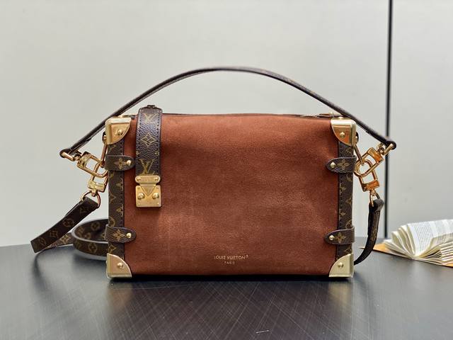 Original N15072 Brown Brushed Leather Soft Case Side Trunk Medium Handbag. This