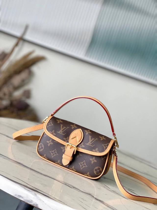 Premium original M83566 Monogram Nano Diane features a Monogram canvas body, in