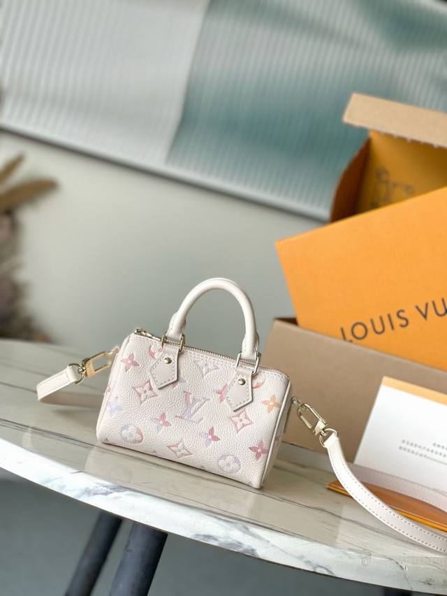 Top-grain leather, original M25591. This Nanospeedy handbag features a new seaso