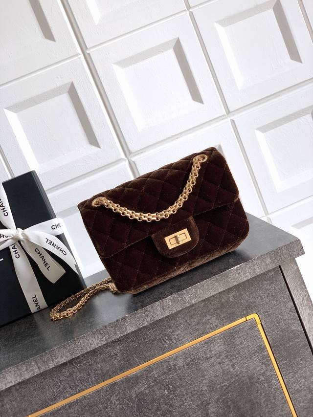 Premium original coffee brown Ohanel 552225A velvet black upgraded 20cm mini F