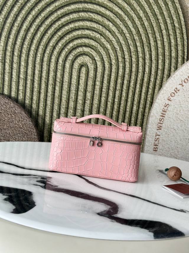 L19 crocodile pattern pink second generation buckle first layer cowhide embossed